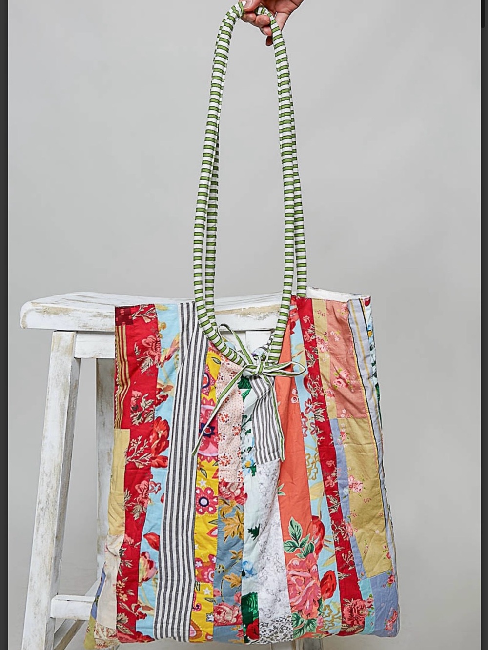 HMQD5 POLPatchwork Stripe Tote Bag in Multicolor - Lightweight Everyday Shoulder - Picture 5 of 13
